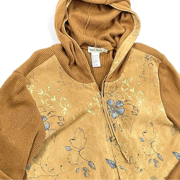CALLI CALI’s Floral Boho Leather Suede Hoodie Sweater Zip Up Jacket Women’s XL - Picture 4 of 15